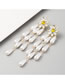 Fashion White Tassel Alloy Pearl And Diamond Flower Earrings
