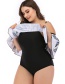 Fashion Black Large Cup Ruffled Plus Size One-piece Swimsuit
