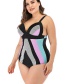 Fashion Color Geometric Print Contrast Color V-neck One-piece Swimsuit