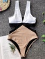 Fashion White + Khaki Contrast Color Cutout One-piece Swimsuit
