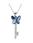 Fashion Denim Blue Diamond Butterfly Key Necklace With Diamonds