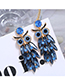 Fashion Blue Metal Studded Owl Earrings