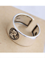 Fashion Silver Portrait Letter Embossed Wide Edge Open Ring