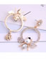 Fashion White Metal Ring Bee And Diamond Pearl Earrings