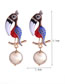 Fashion Blue Metal Drip And Contrast Color Toucan Stud Earrings