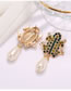 Fashion Golden Frog Drop-shaped Diamond-set Pearl Alloy Earrings