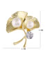 Fashion Silver Pearl And Diamond Ginkgo Leaf Alloy Brooch