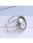 Fashion Silver Geometric Round Letter Relief Openwork Ring