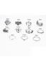 Fashion Silver Love Leaf Feather Palm Alloy Hollow Ring Set