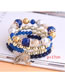 Fashion Blue Crystal Bead Alloy Leaf Multi-layer Bracelet