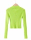 Fashion Fluorescent Green Half Turtleneck Zipper Knitted T-shirt