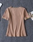 Fashion Khaki Lace Rib Short Sleeve T-shirt