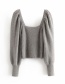 Fashion Gray Round Neck Lantern Sleeve Knit Sweater