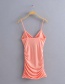 Fashion Pink Strap Pleated Open Back Dress