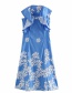 Fashion Blue Printed Poplin Ruffle Dress