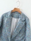 Fashion Blue Floral Print Lapel Small Suit