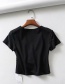Fashion Black Double V-neck Pleated T-shirt