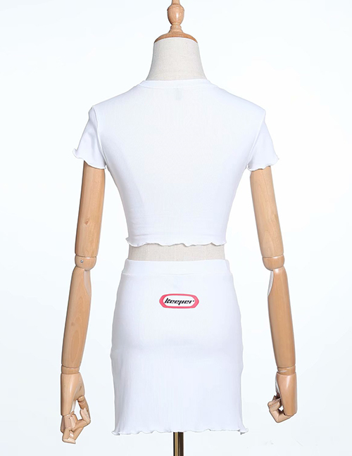 Fashion Gray Printed Short T-shirt Top + Skirt Suit