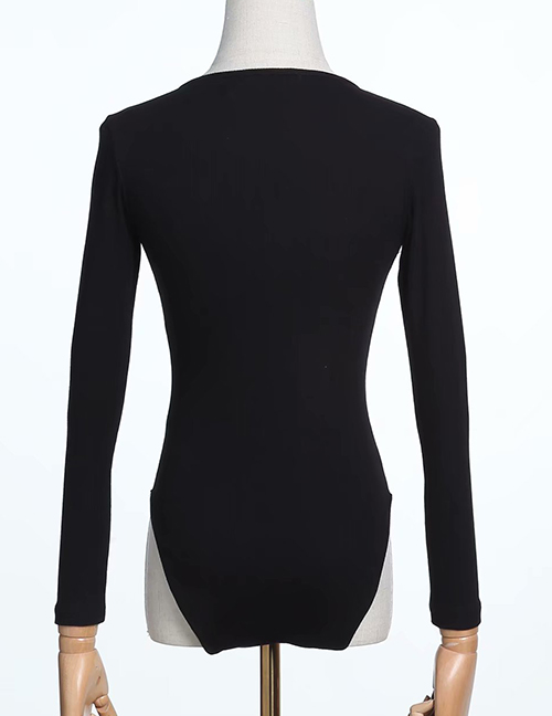 Fashion Black Buttoned Long Sleeve Jumpsuit
