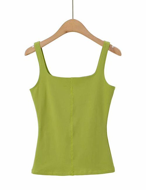 Fashion Grass Green Square Collar Long T-shirt Vest