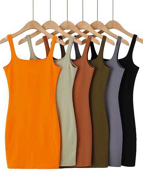 Fashion Orange Square Collar Vest Dress