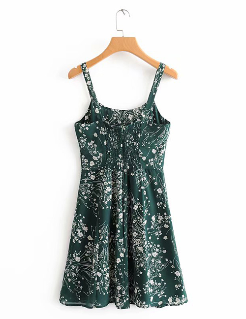 Fashion Green Floral Print Camisole Dress