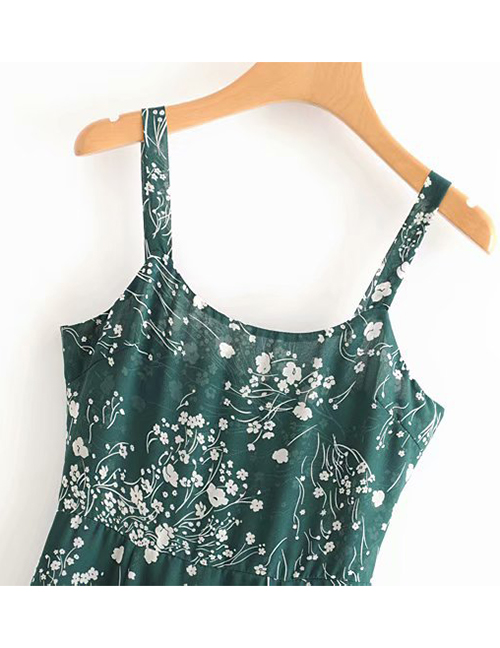 Fashion Green Floral Print Camisole Dress