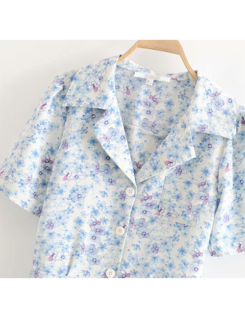 Fashion White Flower-print Single-breasted Shirt