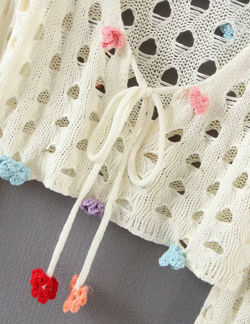 Fashion Off-white Crochet Cutout Stitching Sweater
