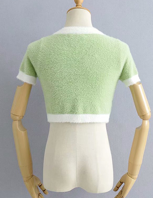 Fashion Beige Mohair Colorblock Cropped Sweater