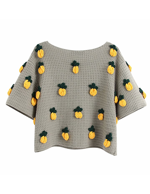Fashion Grey-green Pineapple Pattern Stitching Pullover Sweater Sweater