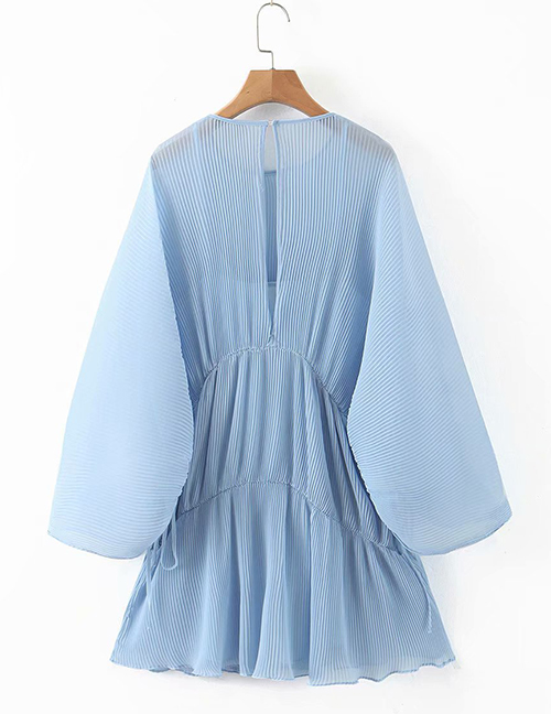 Fashion Blue Pleated Patchwork Dress