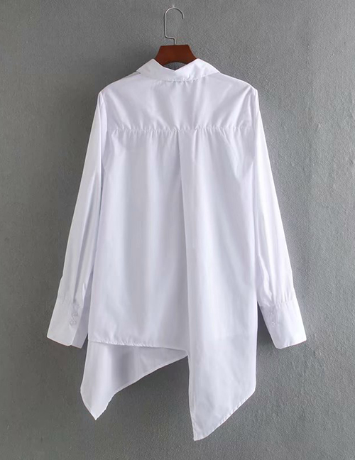 Fashion White Asymmetric Poplin Long Sleeve Shirt