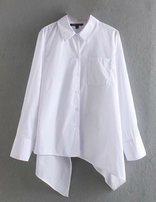 Fashion White Asymmetric Poplin Long Sleeve Shirt