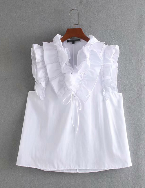 Fashion White Layered Ruffled Poplin Shirt