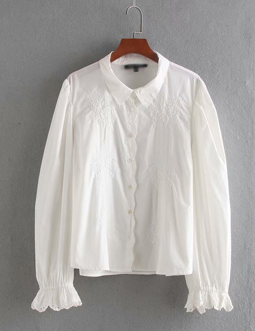 Fashion White Embroidered Poplin Single-breasted Shirt