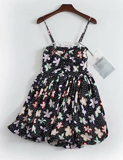 Fashion Black Bubble Flower Print Camisole Dress