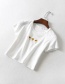 Fashion White Small Flower Embroidered Crew Neck T-shirt