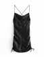 Fashion Black Ruched Drawstring Silk Camisole Dress