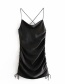 Fashion Black Ruched Drawstring Silk Camisole Dress