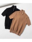 Fashion Black Pearl Button Twist Textured Knit Small Turtleneck Short Sleeve Top
