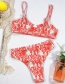 Fashion Orange Snake Pattern Snake-print Printed Metal Ring Hollow High Waist Split Swimsuit