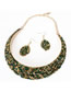 Fashion Green Crystal Metal Fake Collar Necklace Earring Set