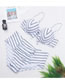 Fashion White Printed Gathered Striped Split High-waist Swimsuit