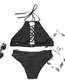 Fashion Black Halter Neck Strap Cutout Triangle Split Swimsuit