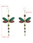 Fashion Blue-green Diamond Dragonfly Long Earrings