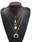 Fashion Golden Alloy Turquoise Crescent Multilayer Necklace
