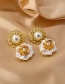 Fashion Golden Pearl Button Shell Flower Alloy Pierced Earrings