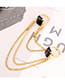 Fashion Black Geometric Pendant Ring With Chain Pendant And Diamonds