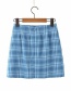 Fashion Light Blue Plaid Printed Split Skirt